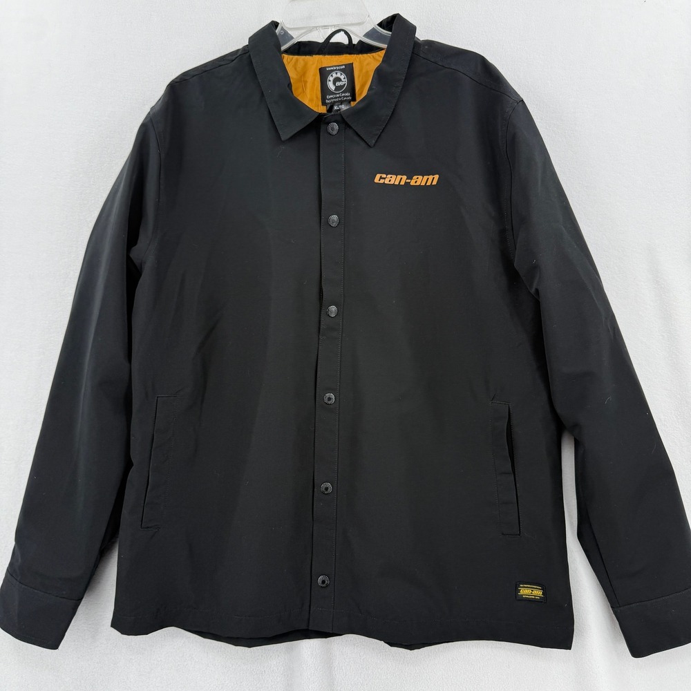 Can-Am Coach Jacket Mens XL Black Wind Water Resistant BRP 454547 Snap Front